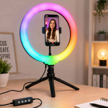 Lampa ring LED RGB statyw